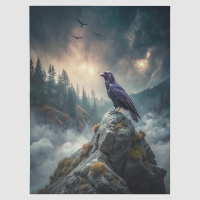 Papel De Seda Bella Fantasía Cuervo Gótico  (Anverso)