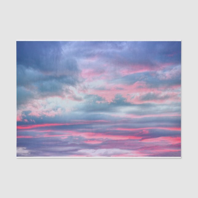 Papel De Seda Bellas nubes Pastel Rosa Azul Azul Blanco (Anverso)