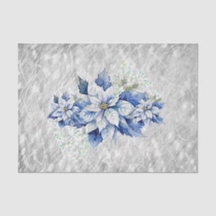 Papel De Seda Bellas Poinsettias Azules de Navidad Decoupage
