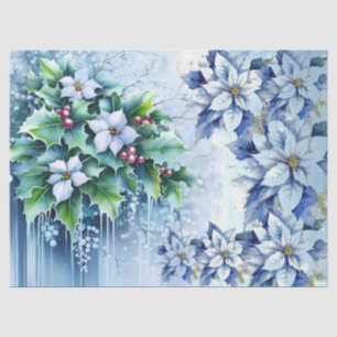 Papel De Seda Bellas Poinsettias Navideñas Azules Decoupage