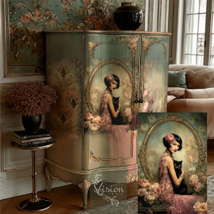 Papel De Seda Belle Noir Flapper Rosa Negro Gato Dorado