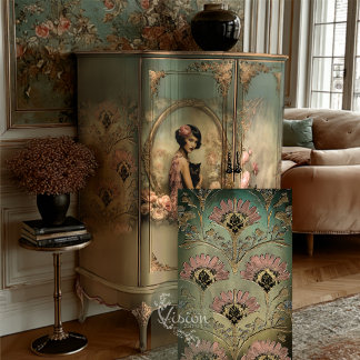 Papel De Seda Belle Noir Pink Teal Art Deco Damask Floral