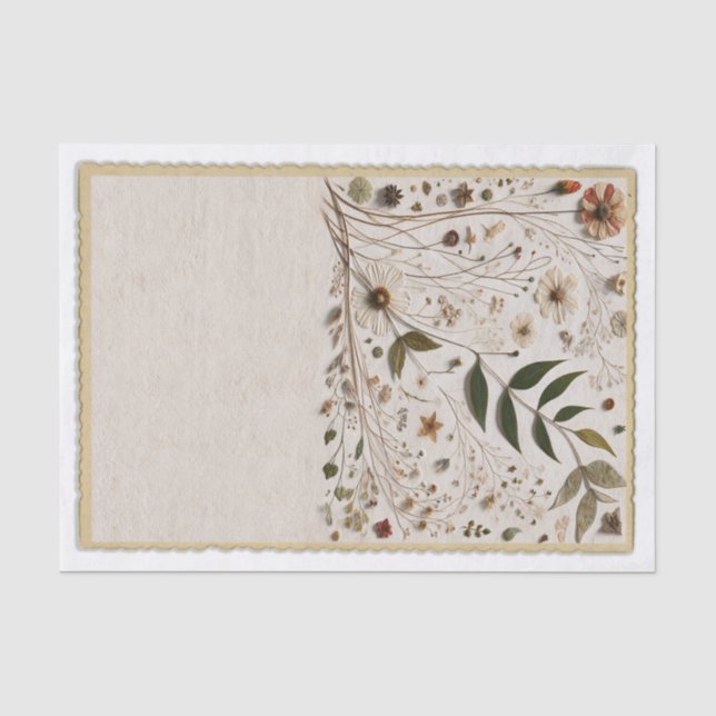 Papel De Seda Belleza de la Naturaleza Flores y Hojas Botánicas  (Anverso)