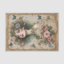 Papel De Seda Belleza de ojos verdes con flores y mariposas