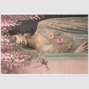 Papel De Seda Belleza exótica Arabesco Pájaro y retrato floral