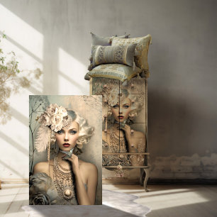 Papel De Seda Belleza Flapper de los años 20 y colibrí, desacopl