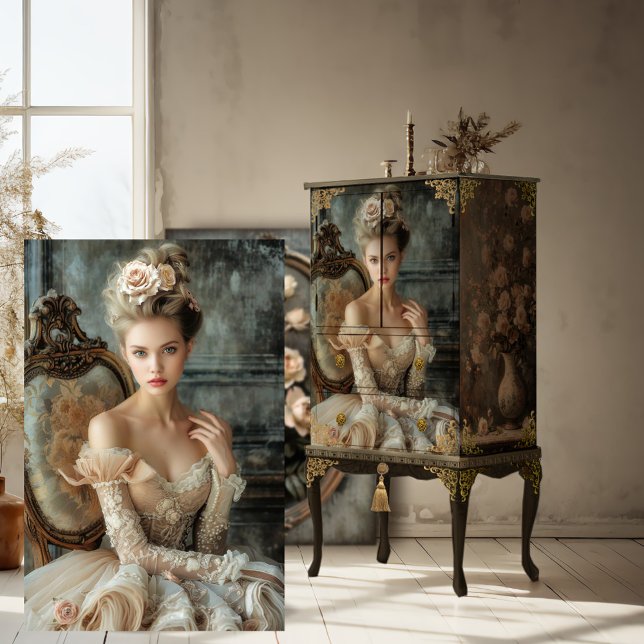 Papel De Seda Belleza francesa romántica, retrato decoupage (Romantic French Beautiful Woman Sitting, Portrait Art, Digital, Decoupage Tissue Paper)