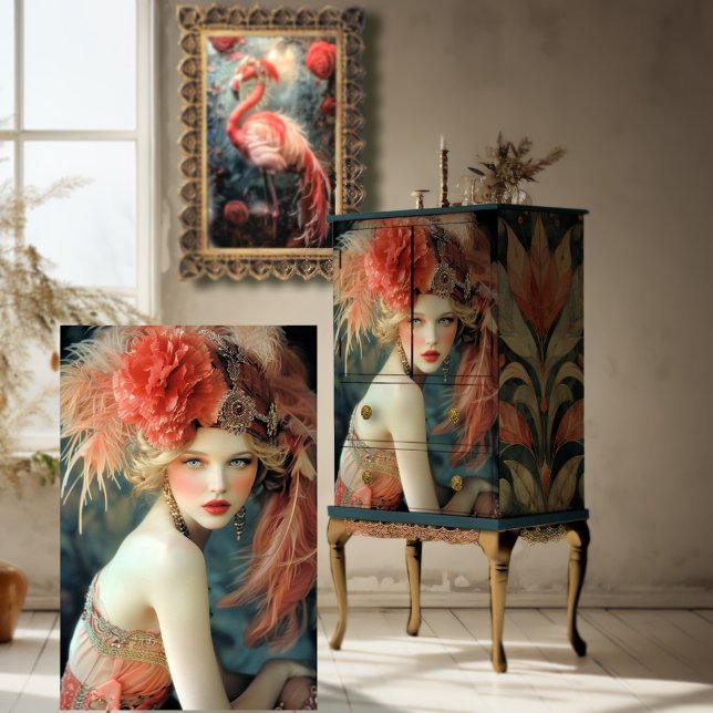 Papel De Seda Belleza Gatsby Flapper, retrato estilo de los feli (Roaring 20's Art Deco Gatsby Flapper, Portrait Art Nouveau, Digital Art, Decoupage Tissue Paper)