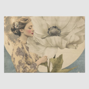 Papel De Seda Belleza iluminada por la luna - Mujer con flores b