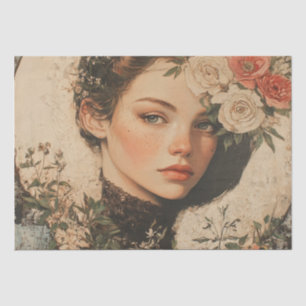 Papel De Seda Belleza iluminada por la luna - Mujer con flores y