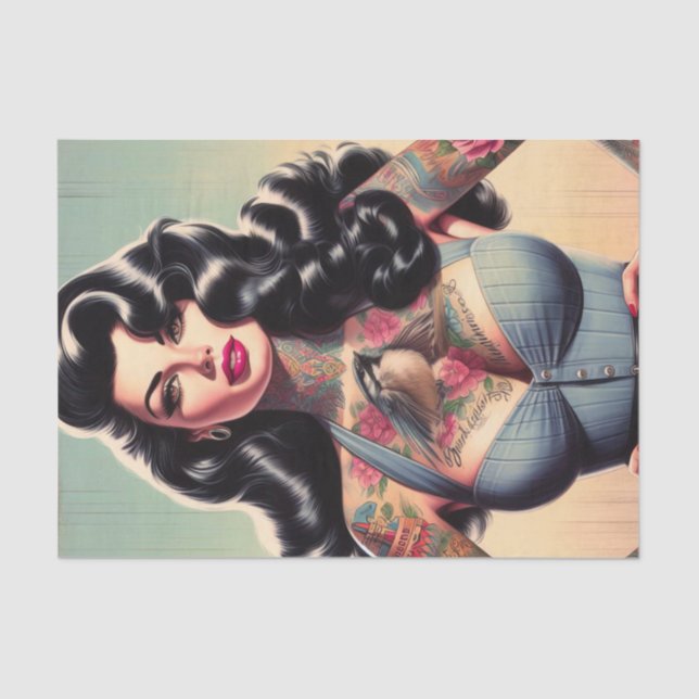 Papel De Seda Belleza retro Tattooed Pin up (Anverso)