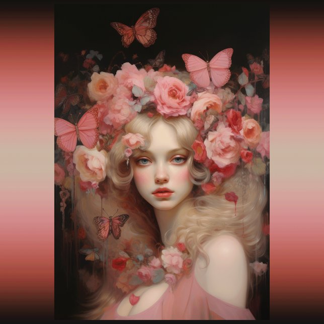 Papel De Seda Belleza rubia - Retrato y flores de una mujer (Blonde Beauty - A Woman's Portrait with Flowers)