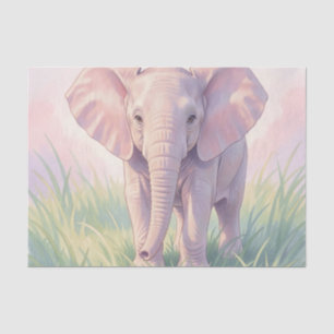 Papel De Seda Bello elefante bebé en prado pastel