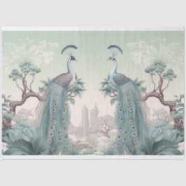 Papel De Seda Bellos pavos reales azules