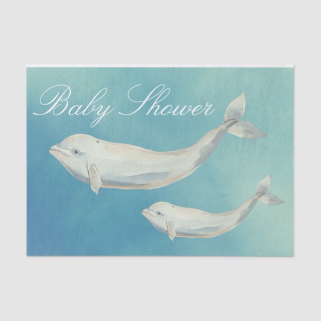 Papel De Seda Beluga Whale Mom y Calf Baby Shower (Anverso)
