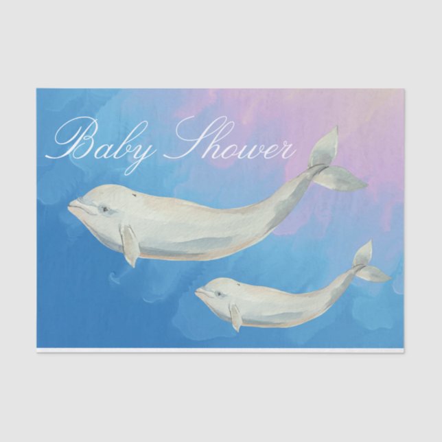 Papel De Seda Beluga Whale Mom y Calf Baby Shower (Anverso)