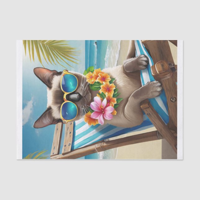 Papel De Seda Bernard Surf & Sand, Gato siamés playero (Anverso)