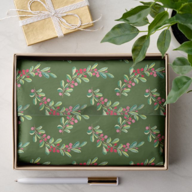 Papel De Seda Berries acuarelas y deja Navidades de vacaciones (Regalo )