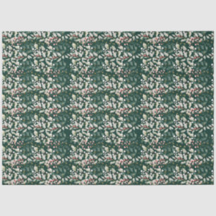 Papel De Seda Berries Red Holly y follaje sobre el verde oscuro