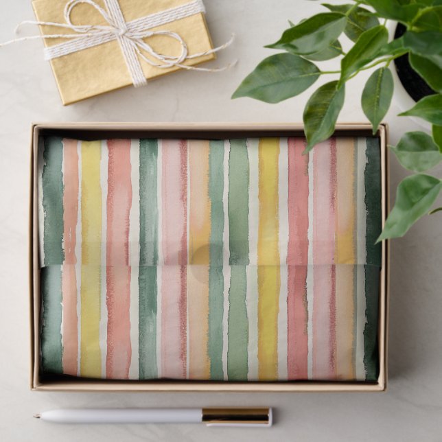 Papel De Seda Berry Green Orange Pink Fruity Stripes Birthday (Regalo )
