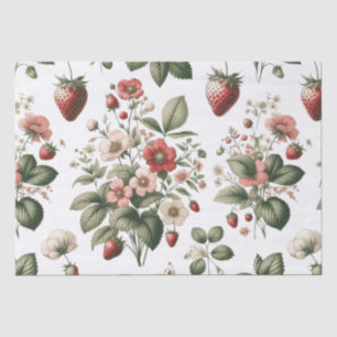 Papel De Seda Berry Sweet Over Strawberry and Floral Pattern