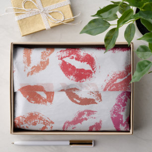 Papel De Seda Besos con patrón de lápiz labial rojo y rosa