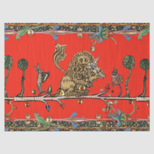 Papel De Seda BESTIARIO MEDIEVAL HACIENDO rojo león violinista d