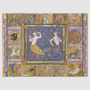 PAPEL DE SEDA BESTIARIO MEDIEVAL, HARPY Y CENTAUR, ANIMALES FORE