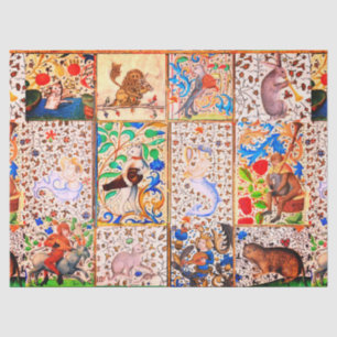 PAPEL DE SEDA BESTIARIO MEDIEVAL JUGANDO INSTRUMENTOS MUSICALES