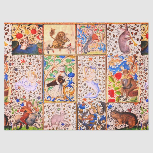 PAPEL DE SEDA BESTIARIO MEDIEVAL JUGANDO INSTRUMENTOS MUSICALES  (Anverso)