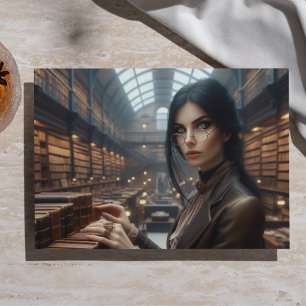Papel De Seda Bibliotecaria Steampunk Victoriana Antigua Señora 