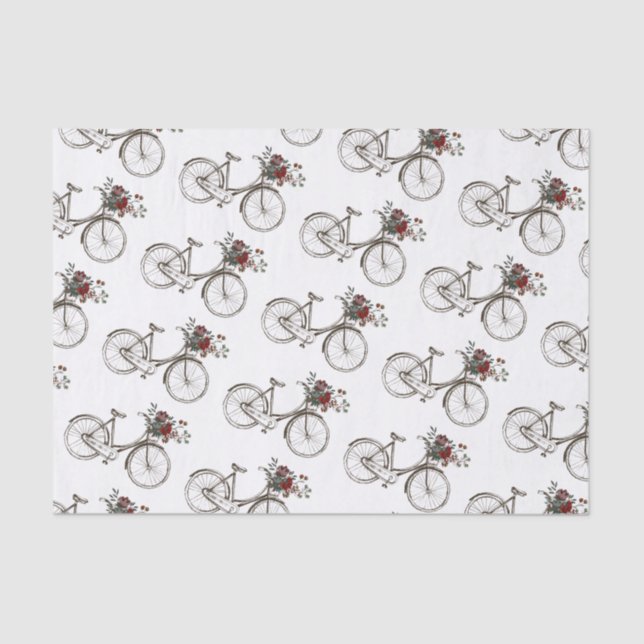 Papel De Seda Bicicleta antigua con cesta de flores (Anverso)