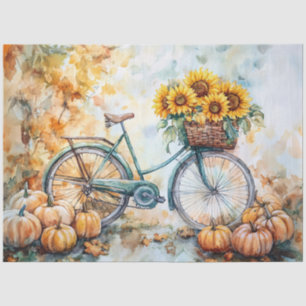 Papel De Seda Bicicleta antigua con girasoles y calabazas