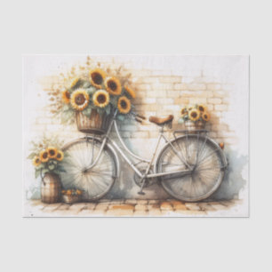 Papel De Seda Bicicleta Vintage y Decoupage de Girasoles en Acua