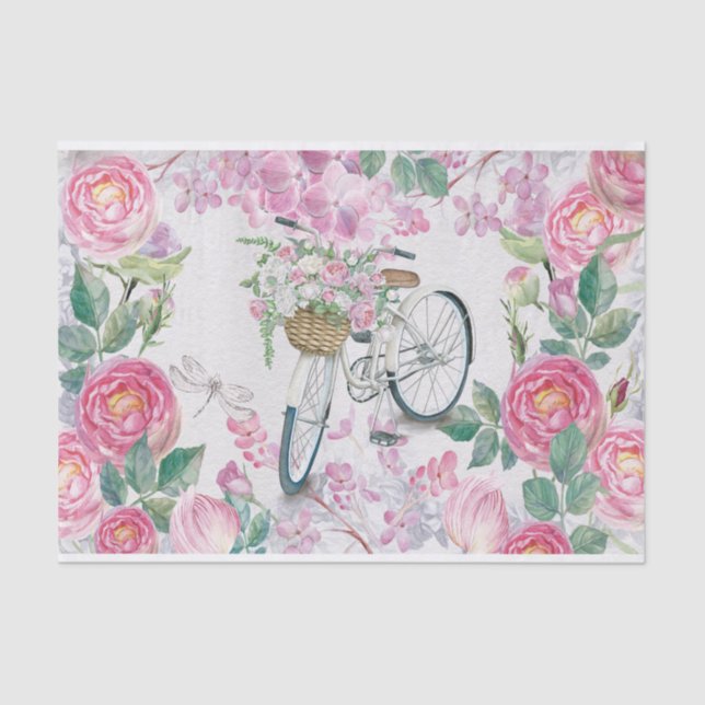 Papel De Seda Bicicleta y flores elegantes (Anverso)