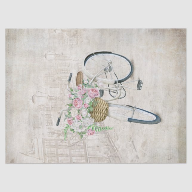 Papel De Seda Bicicletas de época con cesta de rosas (Anverso)