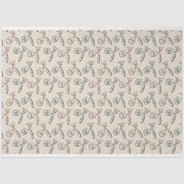 Papel De Seda Bicicletas Retro Pastel Con Flores (Anverso)