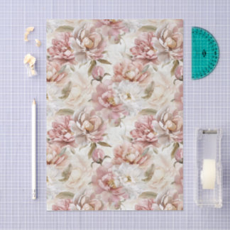 Papel De Seda Biege y flores rosadas shabby chic