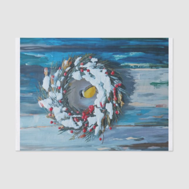 Papel De Seda Bienvenida cálida, Wreath invernal y pájaro (Anverso)