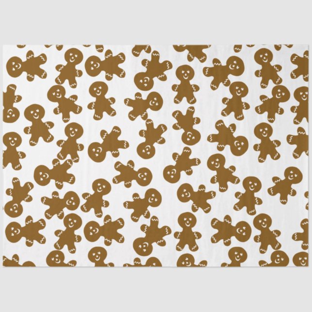 Papel De Seda Big Cute Gingerbread Man Pattern on White (Anverso)
