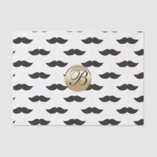 Papel De Seda Bigote Blanco Negro Dorado Monograma Fiesta