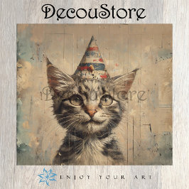 Papel De Seda Bigotes Festivos: Decoupage de Gatito Vintage
