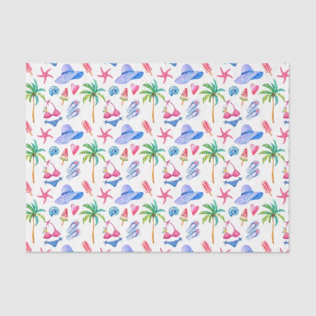 Papel De Seda Bikini de verano, chancletas, palmeras (Anverso)