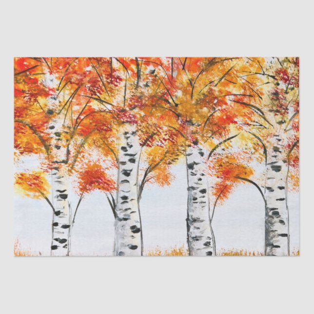 Papel De Seda Birch Fall Birch Tree Otumt Country deja un campo  (Anverso)