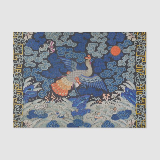 Papel De Seda Bird Blue Chinese Embroidery Vintage (Anverso)