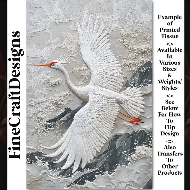 Papel De Seda Bird de grúa blanca bordada Serene BV9 Decoupage (Subido por el creador)
