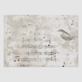 Papel De Seda Bird Song Music Notes Grunge Decoupage