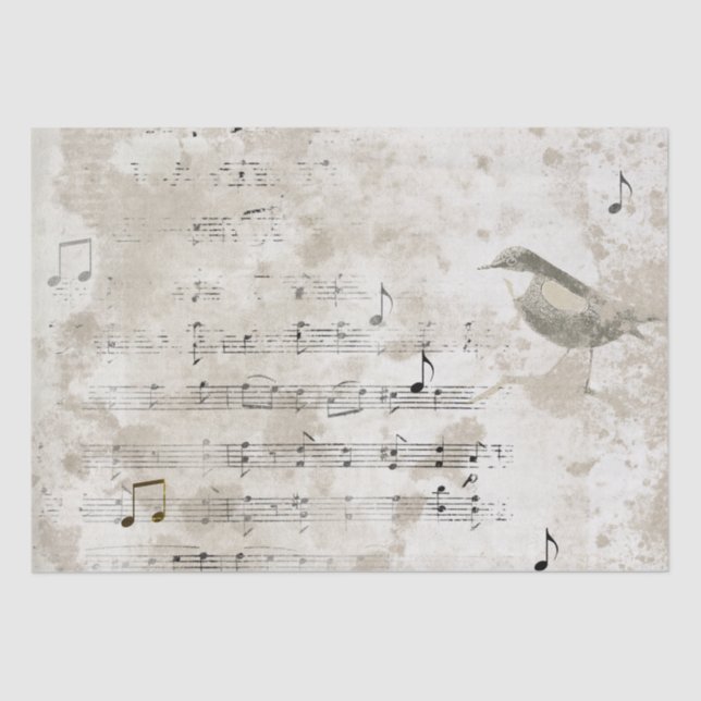 Papel De Seda Bird Song Music Notes Grunge Decoupage (Anverso)