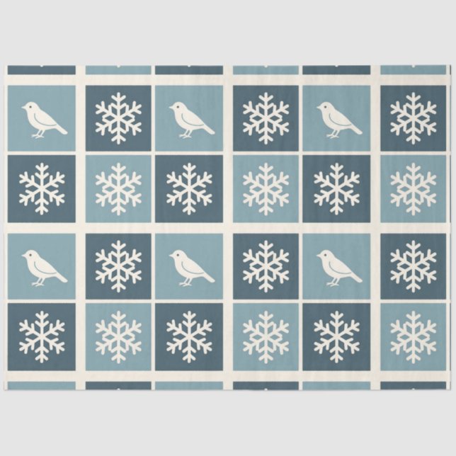 Papel De Seda  Birds & Snowflakes Christmas Winter Decoupage (Anverso)