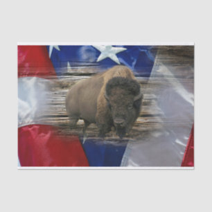 Papel De Seda Bison Buffalo Bandera Americana Fondo de Madera